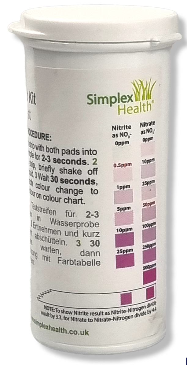 SimplexHealth Nitrate 0-500ppm & Nitrite 0-25ppm Tests (50 Strips)