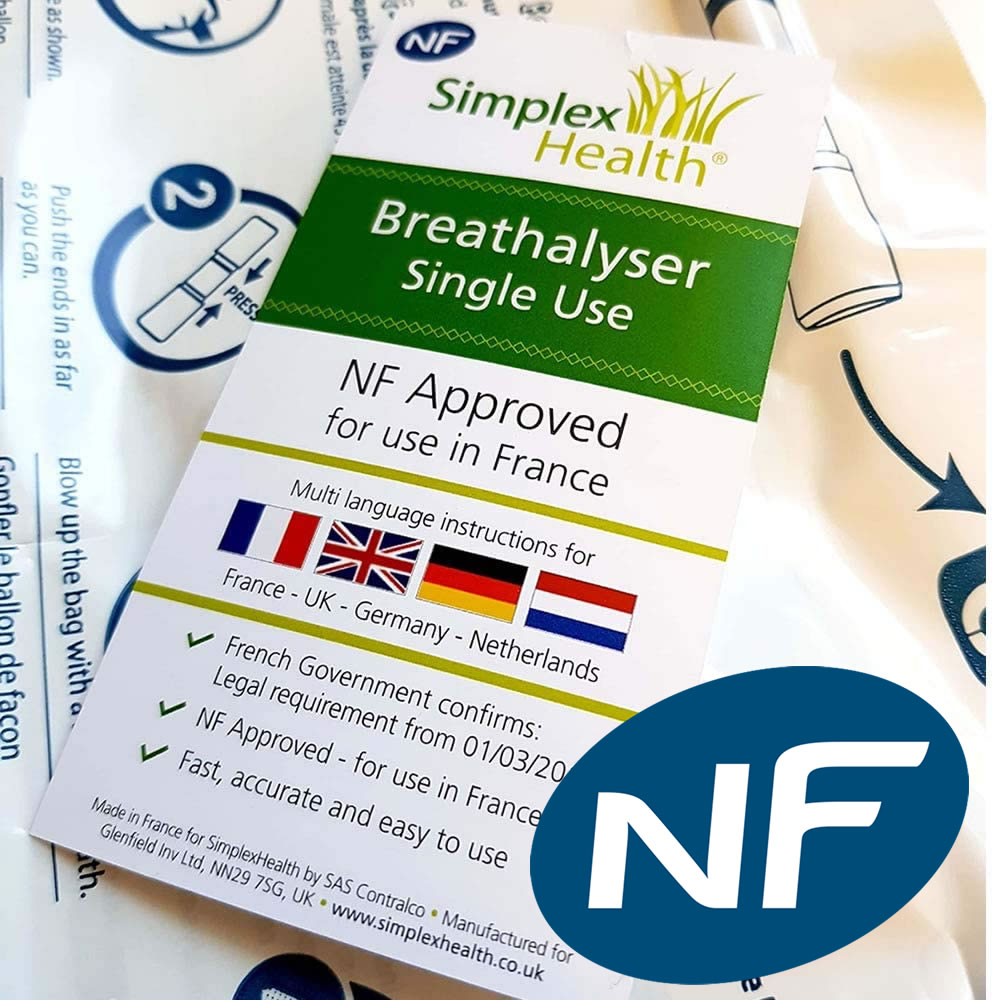 NF Approved Breathalyser Test Kit for France (1 Test) SimplexHealth