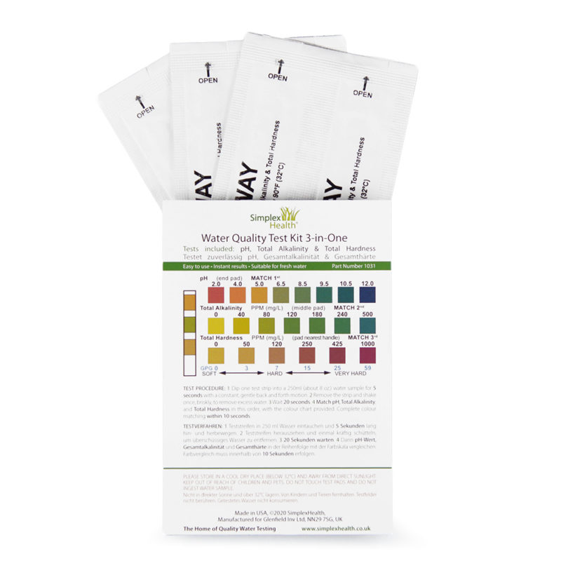 Water Test Kit pH, Alkalinity, Hardness (3-in-1) (5 strips)