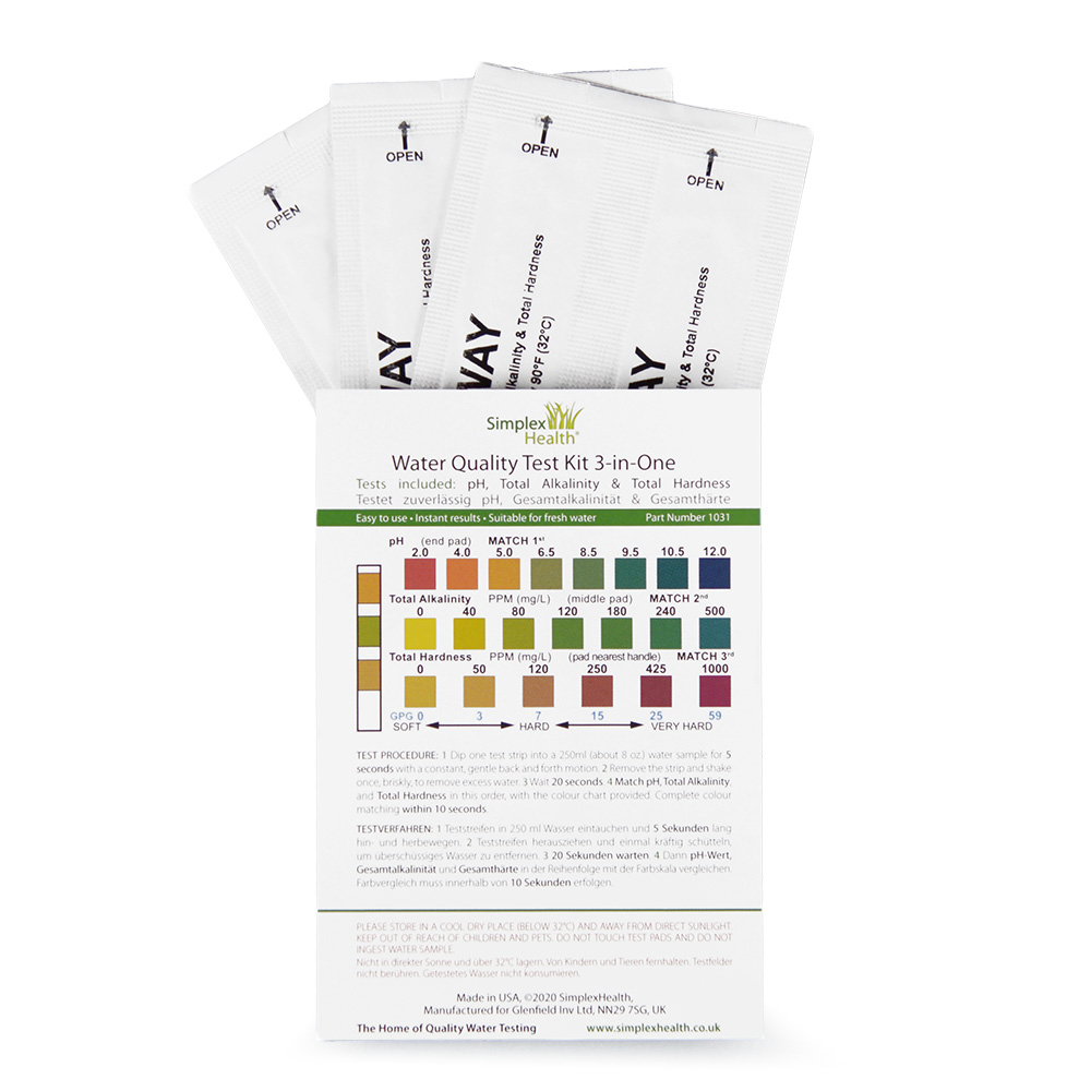 Rennen streep Uil Water Test Kit pH, Alkalinity, Hardness (3-in-1) (5 strips) - SimplexHealth