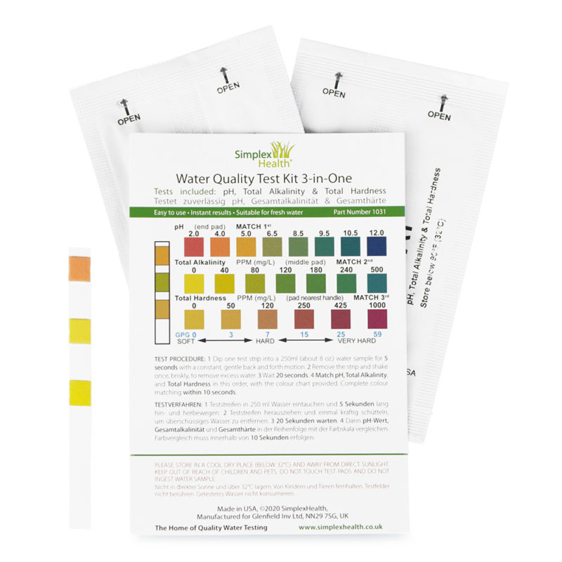 Water Test Kit pH, Alkalinity, Hardness (3-in-1) (5 strips)