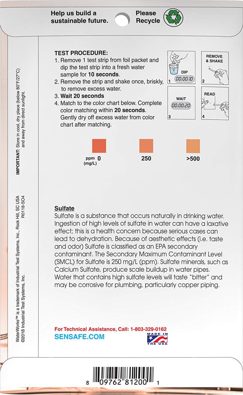 Water Sulfate Check 0-250ppm (30 strips)