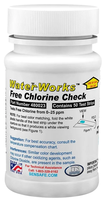Waterworks Water Free Chlorine 0-25ppm (50 strips)